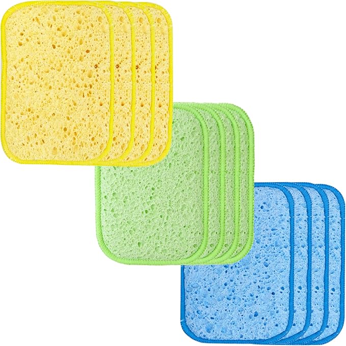 celox 12 件装双面擦洗和擦拭海绵垫,天然纤维素海绵布,无划痕,多用途